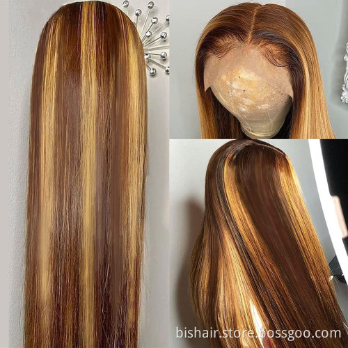 High-definition front lace 100% human hair wig pre-connected 150% density Brazilian straight hair T-shaped lace wig discount